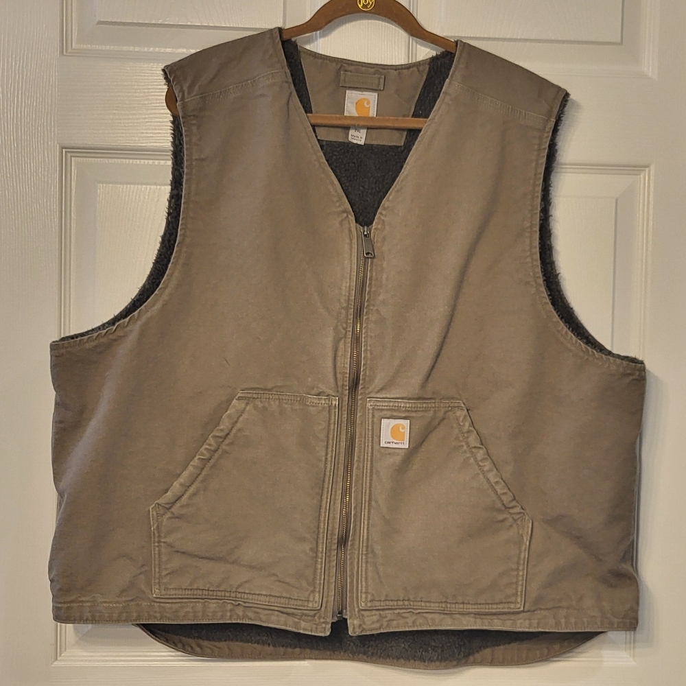 Carhartt Sherpa Lined Tan Zippered Work Vest Size 2XL